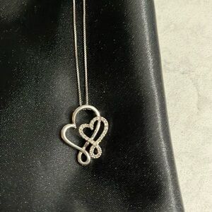 Sterling silver double heart pendant and chain.